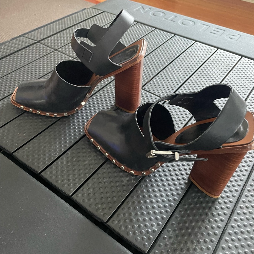 Zara Collection Black Leather Block Heel Sandals, Size EU 40